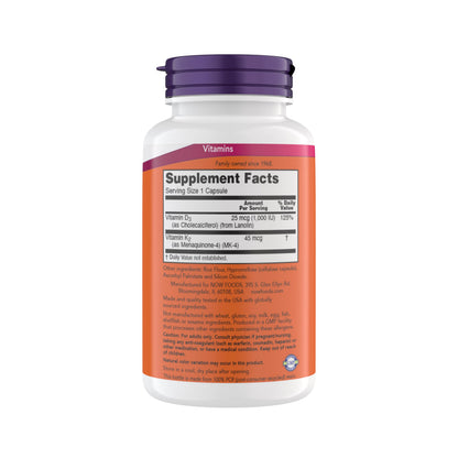 Now Supplements Vitamin D3 K2, 1,000 IU/45 mcg, Cardiovascular Support, Supports Bone Health, 180 Vegetarian Capsules NOW Foods