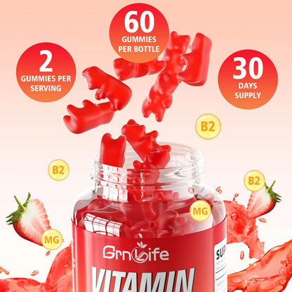 GrnLife 2 Pack Vitamin B2 Gummies, Riboflavin 400mg with Magnesium for Kids & Adults, Migraine Relief & Energy Support GrnLife