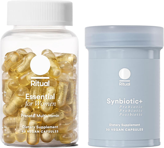 Ritual Prenatal Multivitamin and Gut Duo Supplements with Prenatal Vitamins and Synbiotic+: 3-in-1 Probiotic, Prebiotic, Postbiotic, Supports Pregnancy, and Gut Health, 30 Day Supply