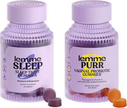 Lemme Sleep & Purr Bundle - Sleep Gummies, a Drug-Free Nighttime Aid & Purr Vaginal Probiotic Gummies for Women - Gluten Free, Gelatin Free, Non-GMO - 60 Count Each