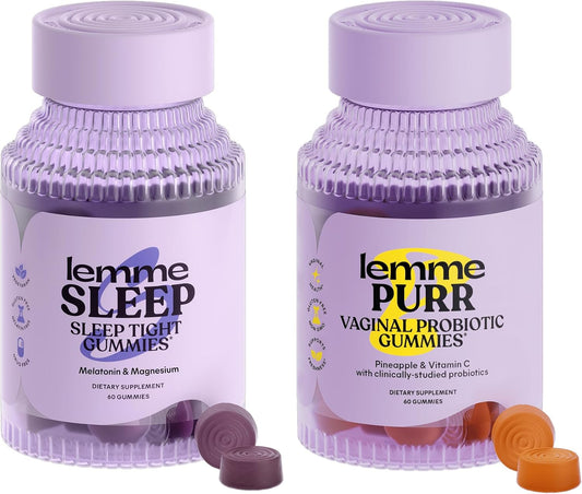 Lemme Sleep & Purr Bundle - Sleep Gummies, a Drug-Free Nighttime Aid & Purr Vaginal Probiotic Gummies for Women - Gluten Free, Gelatin Free, Non-GMO - 60 Count Each