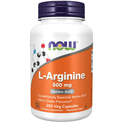 NOW Foods Supplements, L-Arginine 500 mg, Nitric Oxide Precursor*, Amino Acid, 250 Veg Capsules NOW Foods