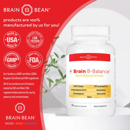 Brain B Balance: Methylated Multivitamin - Methylated B Complex Neurobalance Formula - Methylfolate Supports Mood Brain Bean