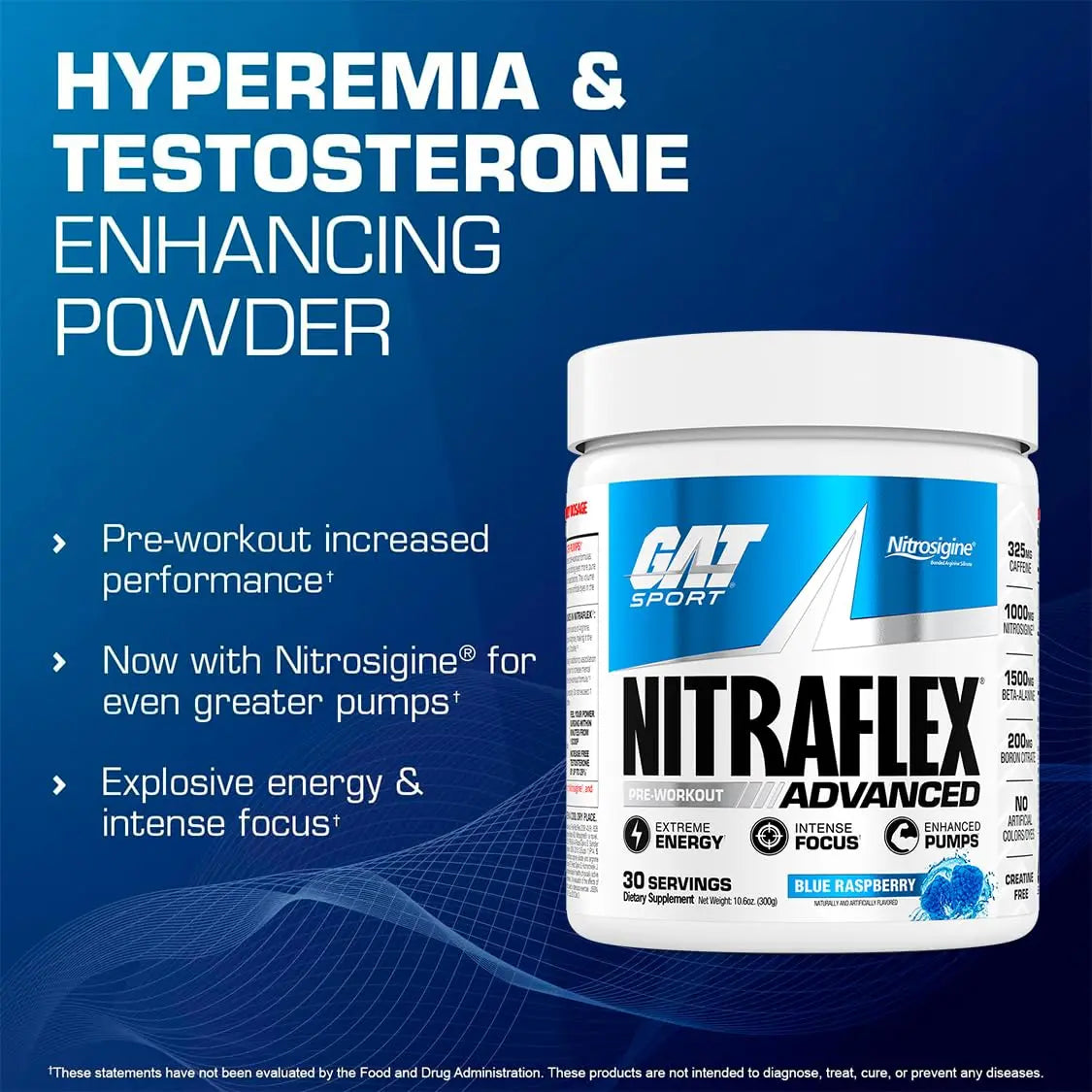GAT SPORT Nitraflex Advanced Pre-Workout Powder, Increases Blood Flow, Boosts Strength and Energy, Improves Exercise Performance, (Blue Raspberry, 30 Servings) GAT SPORT