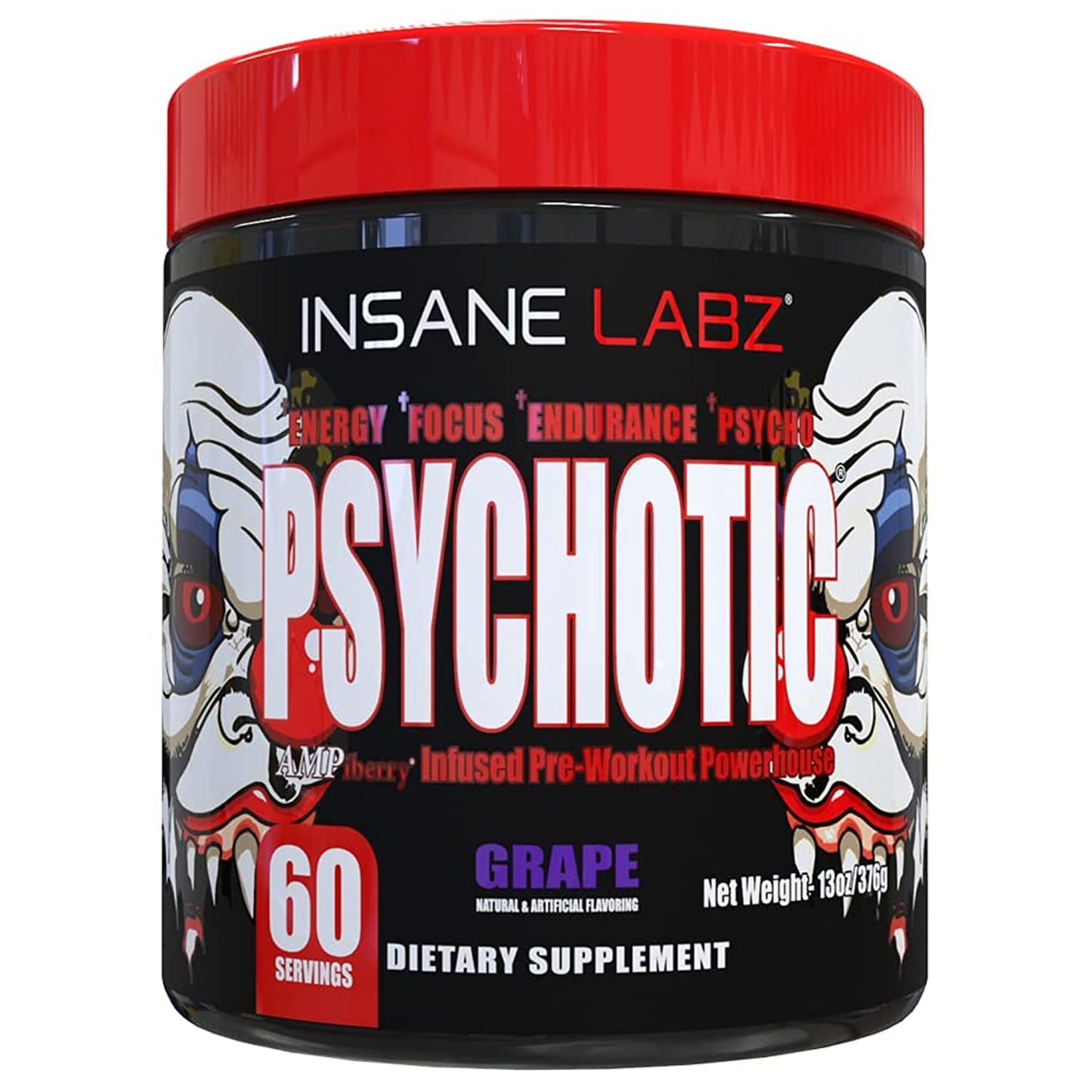 Insane Labz Psychotic, High Stimulant Pre Workout Powder, Extreme Lasting Energy, Focus and Endurance with Beta Alanine, Creatine Monohydrate DMAE, 35 Srvgs (Fruit Punch)