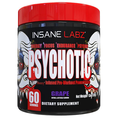 Insane Labz Psychotic, High Stimulant Pre Workout Powder, Extreme Lasting Energy, Focus and Endurance with Beta Alanine, Creatine Monohydrate DMAE, 35 Srvgs (Fruit Punch)