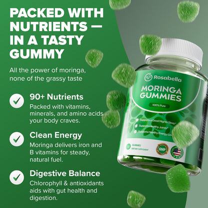 Rosabella Moringa Gummies – Moringa Leaf Extract 1000mg Equivalent Per Serving – Natural Energy & Balance – Non-GMO, Gluten-Free Superfood Rosabella