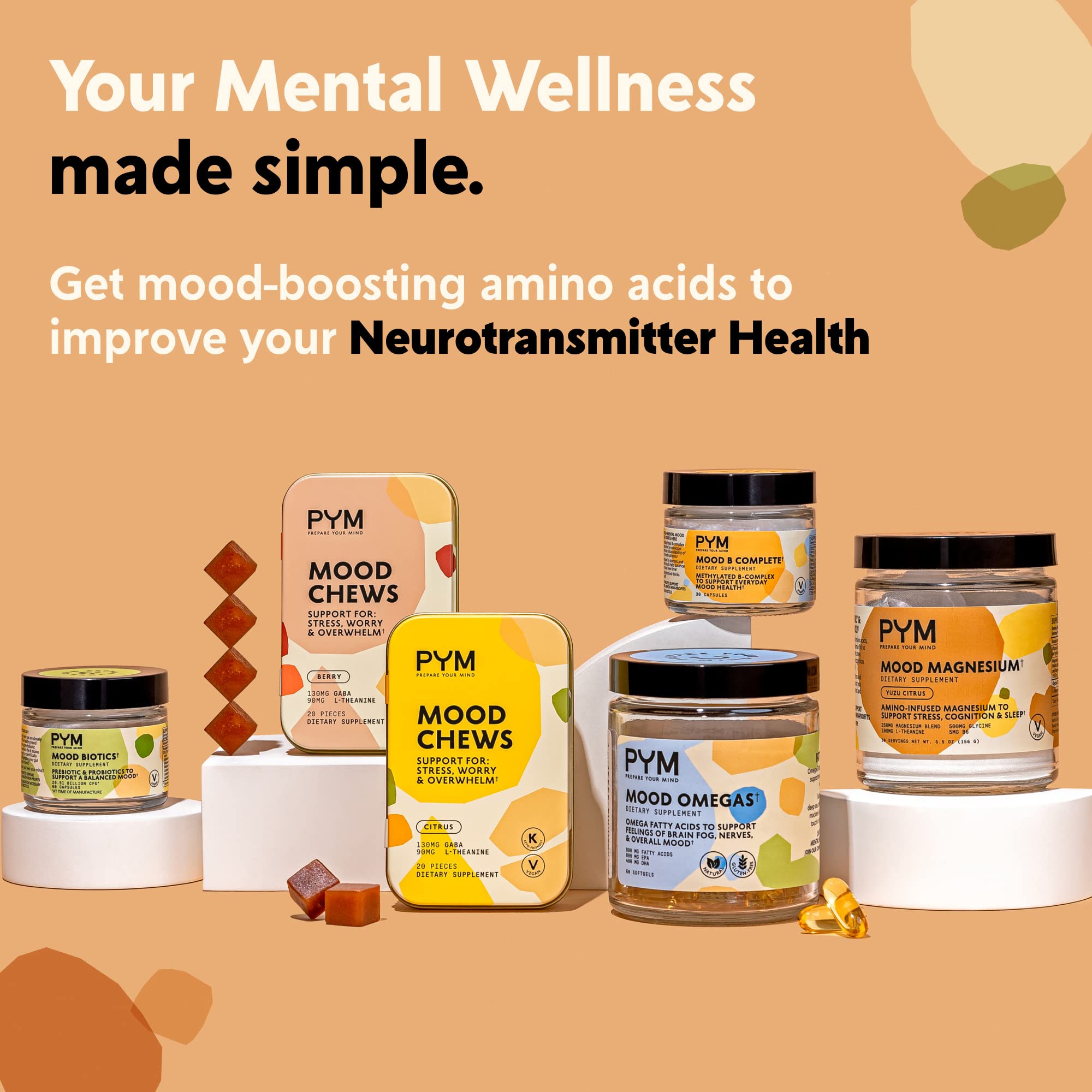 PYM Citrus Mood Chews Support for Stress, Worry & Overwhelm, 120 Count | 130mg GABA, 90mg L-Theanine | Vegan, Non-GMO, Gluten-Free, No Added Sugar | All-Natural Mood Balance Supplement Made in USA PYM Health buy australia supplements