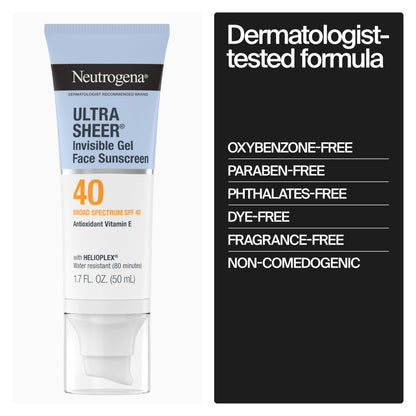 Neutrogena Ultra Sheer Invisible Gel Face Sunscreen, SPF 40, 1.7 oz Neutrogena