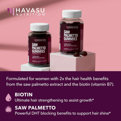 Saw Palmetto Gummies for Women, Raspberry, 60ct, 2500mcg Biotin | DHT Blocker & Hair, Skin, Nail Health Gummies, Supports Stronger-Looking Hair, Raspberry Flavor, 1 Month Supply Gsupps Australia