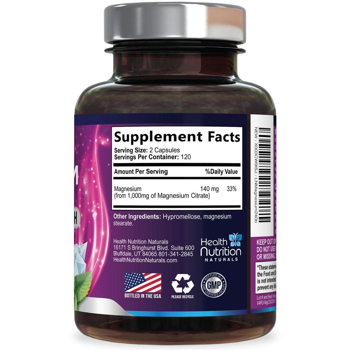 Magnesium Citrate 1000mg Per Serving - Max Absorption Magnesium Powder Capsules for Muscle, Nerve, Bone and Heart Health Support, High Absorption Citrate Complex Health Nutrition Naturals