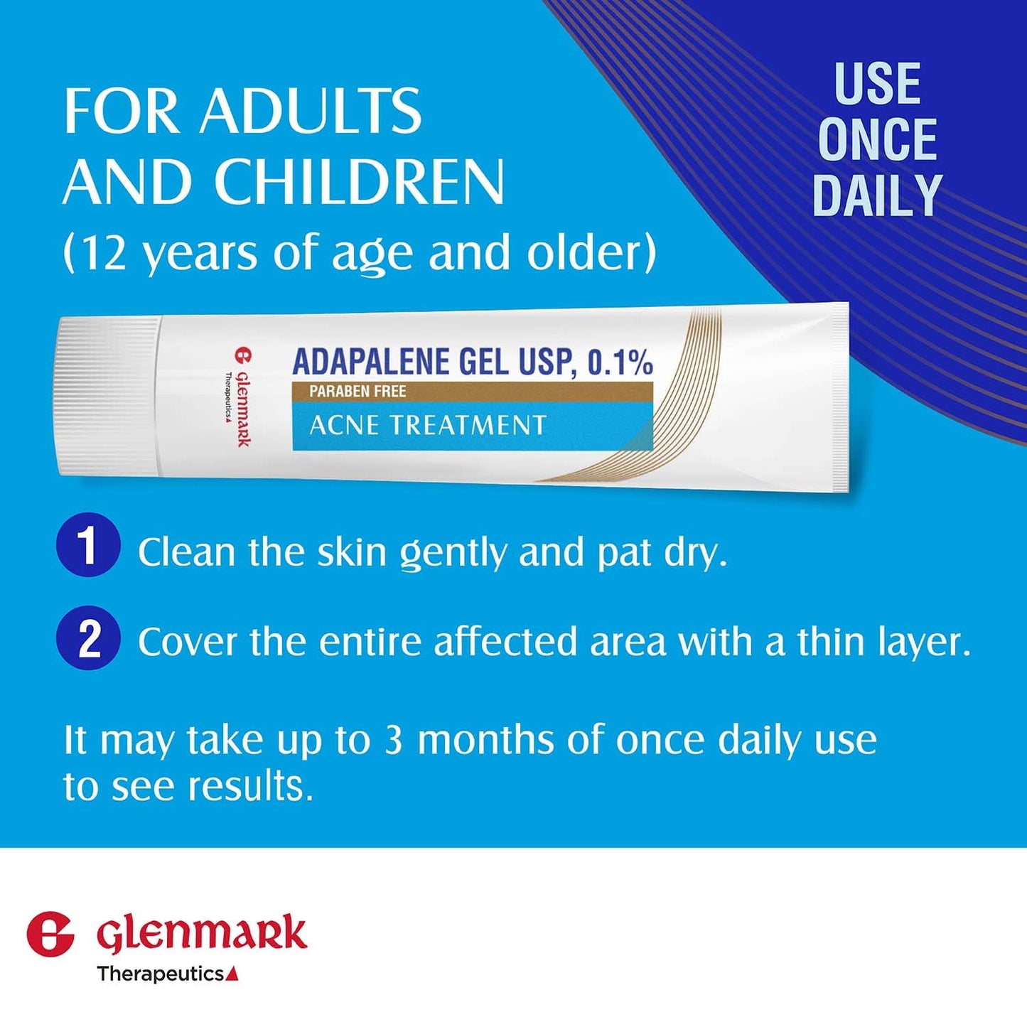 Glenmark Therapeutics Adapalene Gel 0.1% Acne Treatment, Paraben Free Topical Retinoid Cream for Face Glenmark Therapeutics