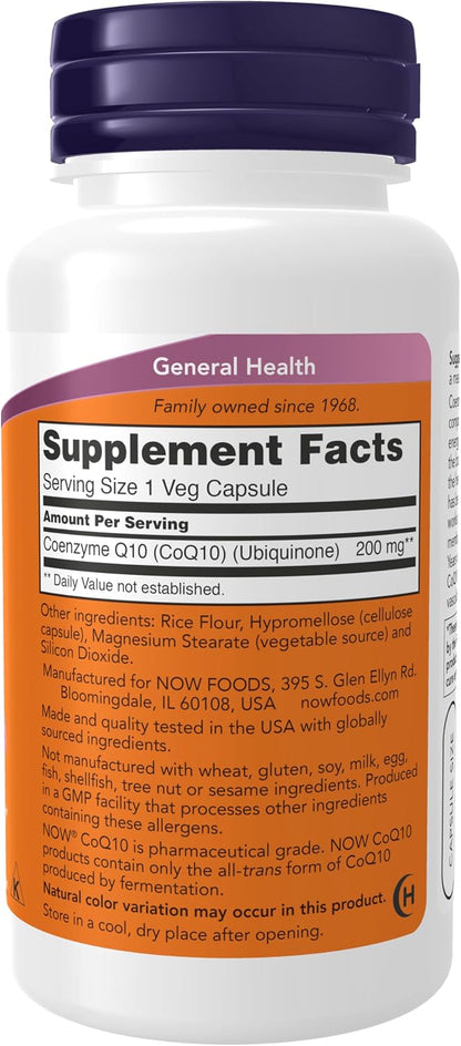 NOW Foods Supplements, CoQ10 (Coenzyme Q10) 200 mg, Cardiovascular Health*, 60 Veg Capsules Gsupps Australia