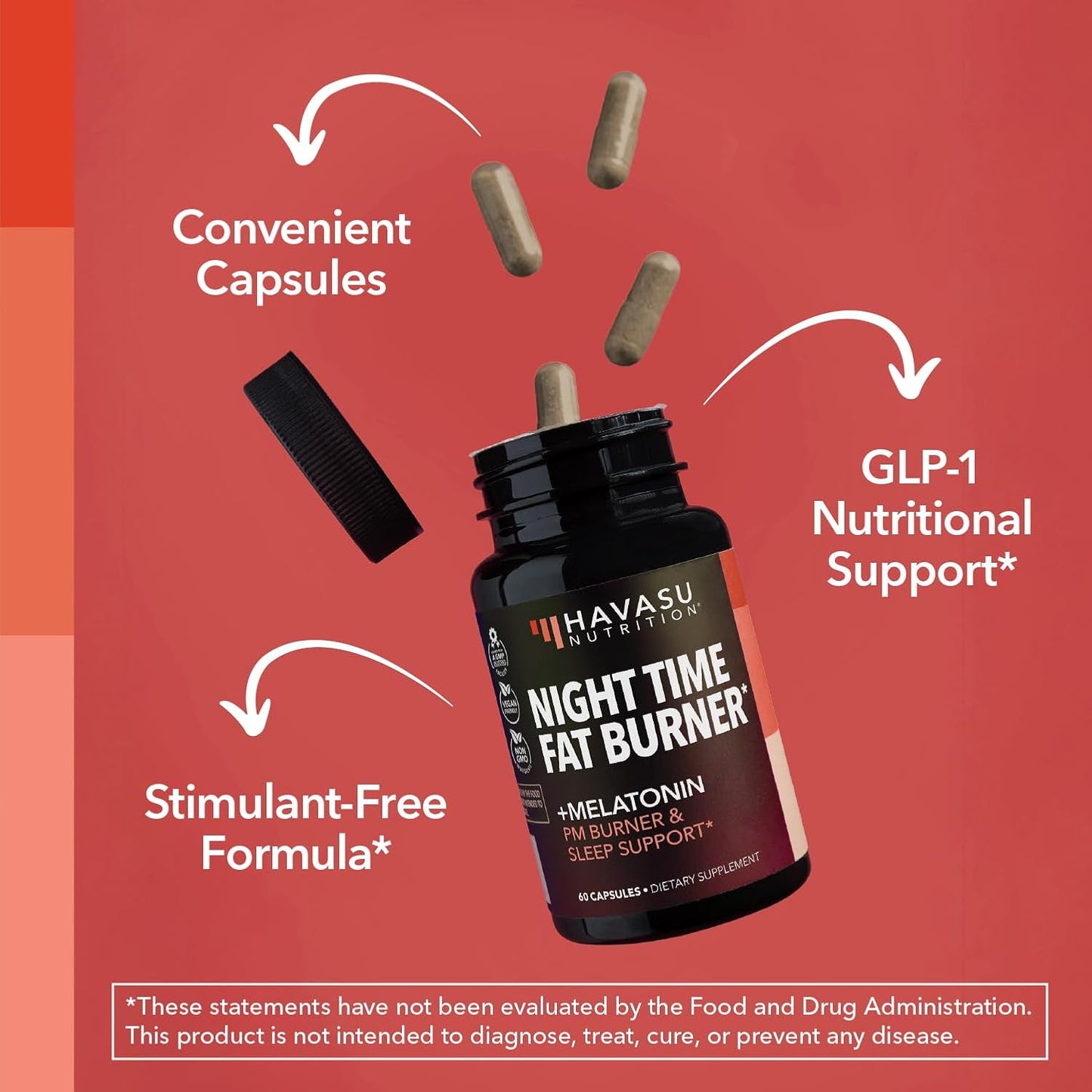 Night Time Fat Burner for Weight Loss Support for Men and Women, 60 Count | Appetite Suppressant and Overnight Metabolism Booster with Melatonin for Sleep Support, Vegan, Gluten Free, 60 Servings Gsupps Australia