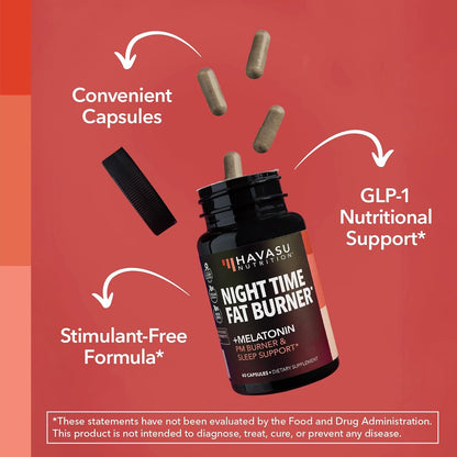 Night Time Fat Burner for Weight Loss Support for Men and Women, 60 Count | Appetite Suppressant and Overnight Metabolism Booster with Melatonin for Sleep Support, Vegan, Gluten Free, 60 Servings Gsupps Australia