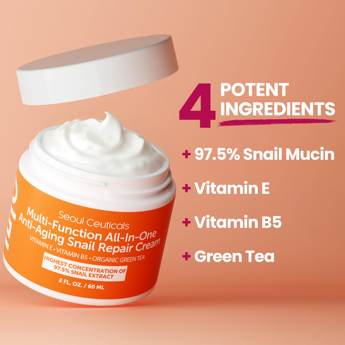 SeoulCeuticals 97.5% Snail Mucin Korean Face Moisturizer Day & Night Cream SeoulCeuticals
