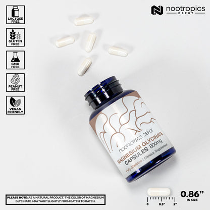 Nootropics Depot Magnesium Glycinate Capsules | Magnesium Supplement | 1600mg Magnesium Bisglycinate | 200mg Elemental Magnesium | High Absorption, Gentle on Stomach, Sleep & Muscle Support | 180ct