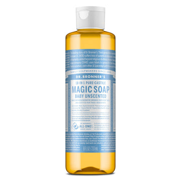 Dr. Bronner's Pure-Castile Magic Liquid Soap (Baby Unscented, 8 Ounce)- Made with Regenerative Organic Certified Oils, For Face