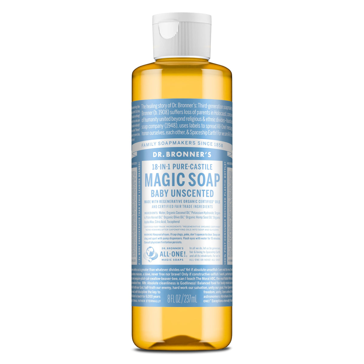 Dr. Bronner's Baby Unscented Pure-Castile Liquid Soap, No Fragrance, 8 oz Dr. Bronner's