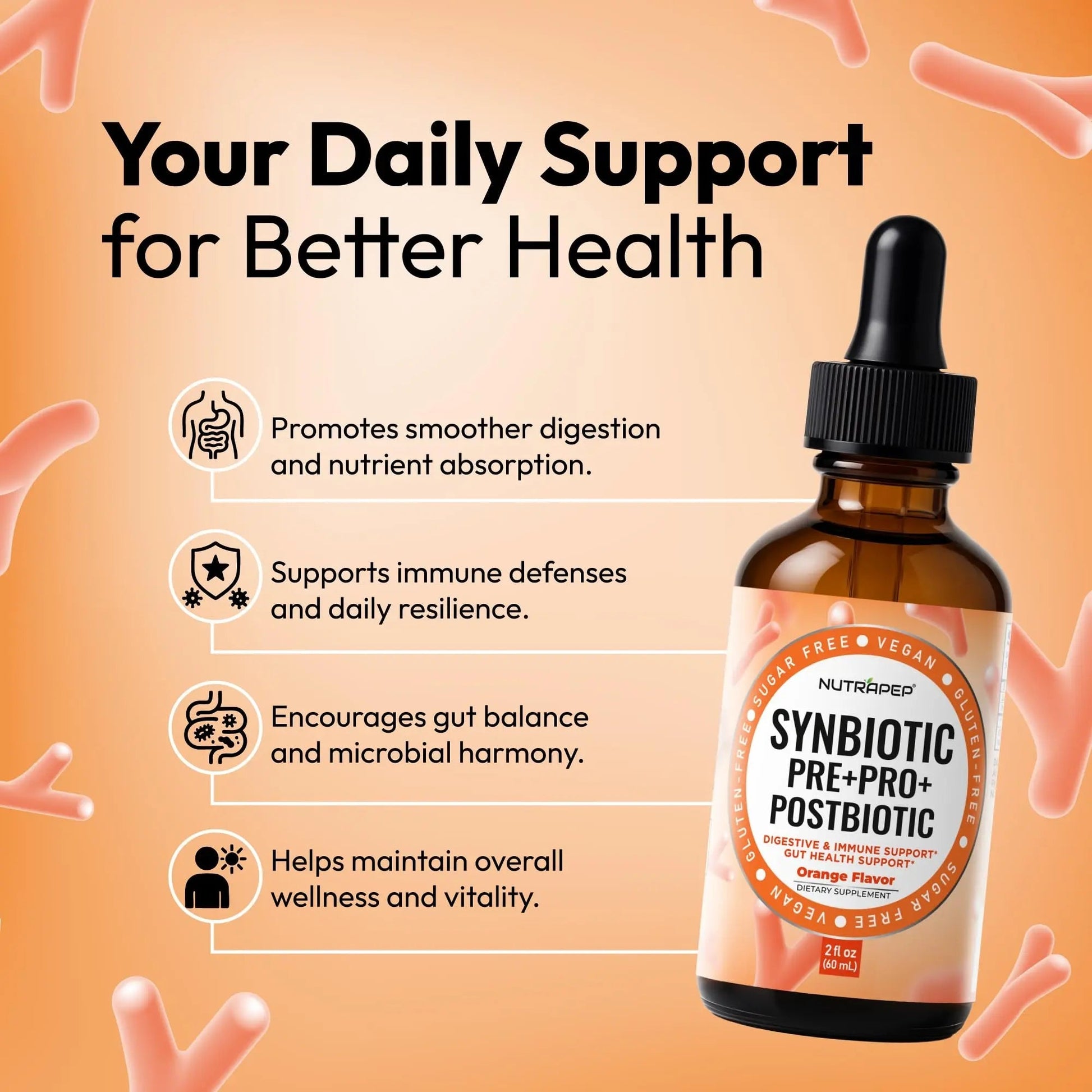 NutraPep Synbiotic Liquid Drops - Probiotic Prebiotic & Postbiotic Supplement for Adults Kids Ages 4+ - Daily Synbiotic for Gut Health Digestive & Immune Support - Vegan Gluten-Free Sugar-Free 2 fl oz NutraPep buy australia supplements