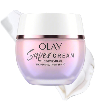 Olay Super Cream with Sunscreen SPF 30, Lightweight Face Moisturizer with Sun Protection, 5-in-1 Skin Care Benefits - Hydrating, Brightening, Firming - Niacinamide, Vitamin C, Collagen Peptide, 1.7 oz Olay