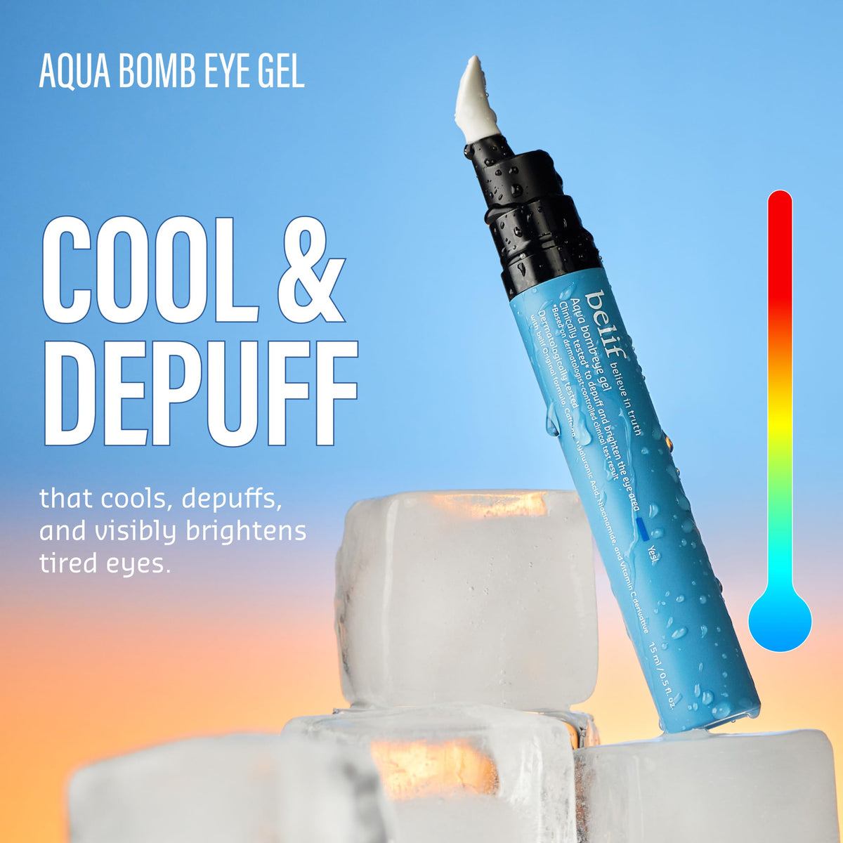 belif Aqua Bomb Cooling Eye Gel - Caffeine & Hyaluronic Acid for Puffiness & Hydration, Niacinamide & Vitamin C for Dark Circles, Adenosine & Collagen for Plumping, Korean Skin Care, 0.5 fl oz (15ml) belif