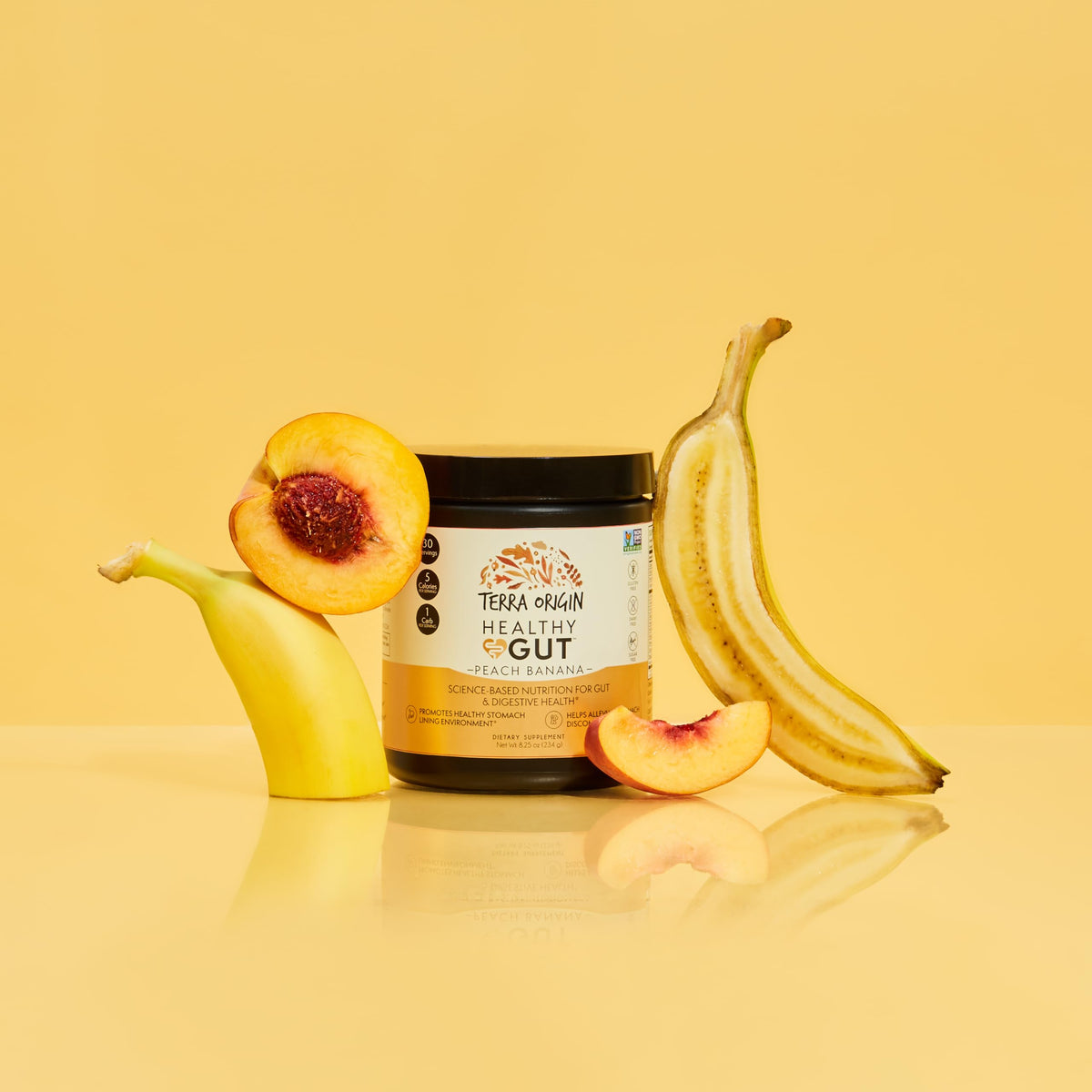 TERRA ORIGIN Healthy Gut Peach Banana | 30-Servings with L-Glutamine, Zinc, Glucosamine, Slippery Elm Bark, Marshmallow Root and More! TERRA ORIGIN