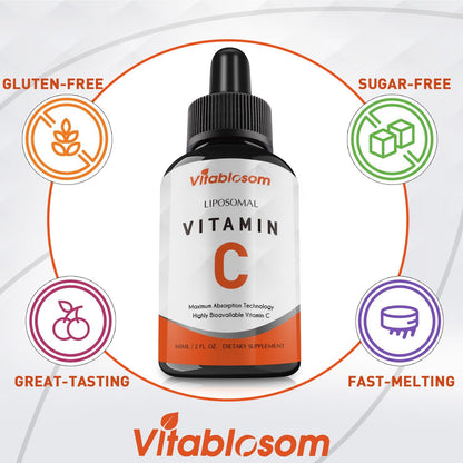 Vitablosom Liposomal Vitamin C 2000mg Liquid for Adults, High Absorption VIT C, Maximize Vitamin C, Immune System & Antioxidant Support, 60ML (2 Bottle) Vitablosom