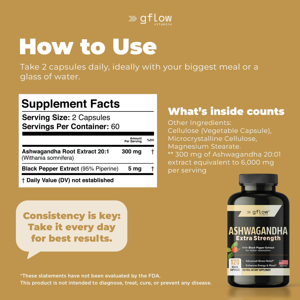 gflow vitamins Ashwagandha Supplements for Women and Men | Sleep, Mood and Energy Support | Extra Strength gflow vitamins