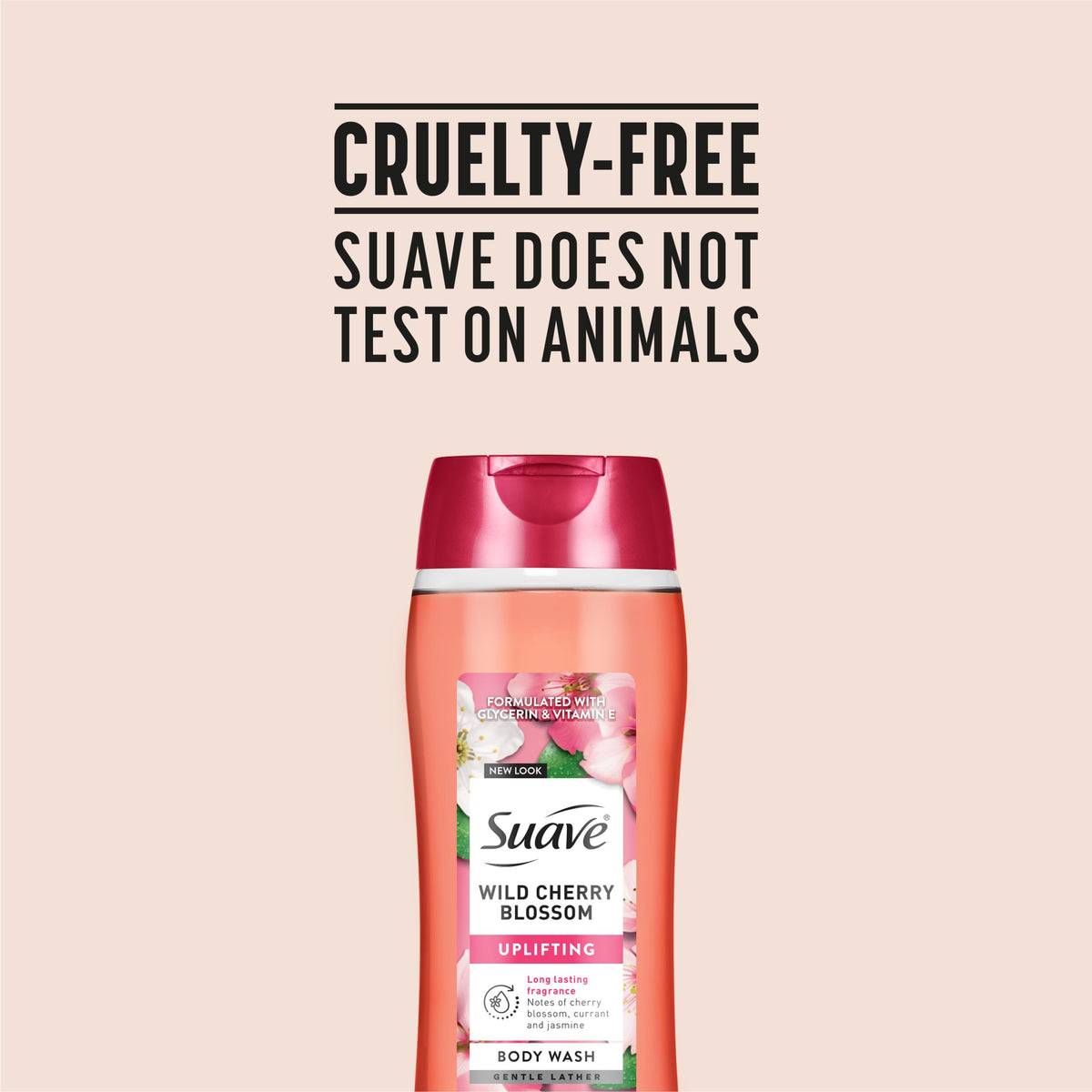 Suave Moisturizing Body Wash, with Wild Cherry Blossom and Vitamin E Extract, No Parabens, No Phtahaltes, 18 Oz Pack of 6 Suave