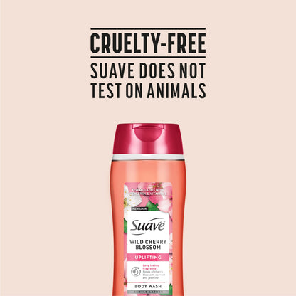 Suave Moisturizing Body Wash, with Wild Cherry Blossom and Vitamin E Extract, No Parabens, No Phtahaltes, 18 Oz Pack of 6 Suave