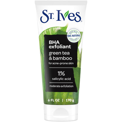 St. Ives Blackhead Clearing Face Scrub, Clears Blackheads & Unclogs Pores, Green Tea & Bamboo, Salicylic Acid Acne Treatment Facial Scrub, Moderate Exfoliator Skin Care with Natural Exfoliants 6 oz St. Ives