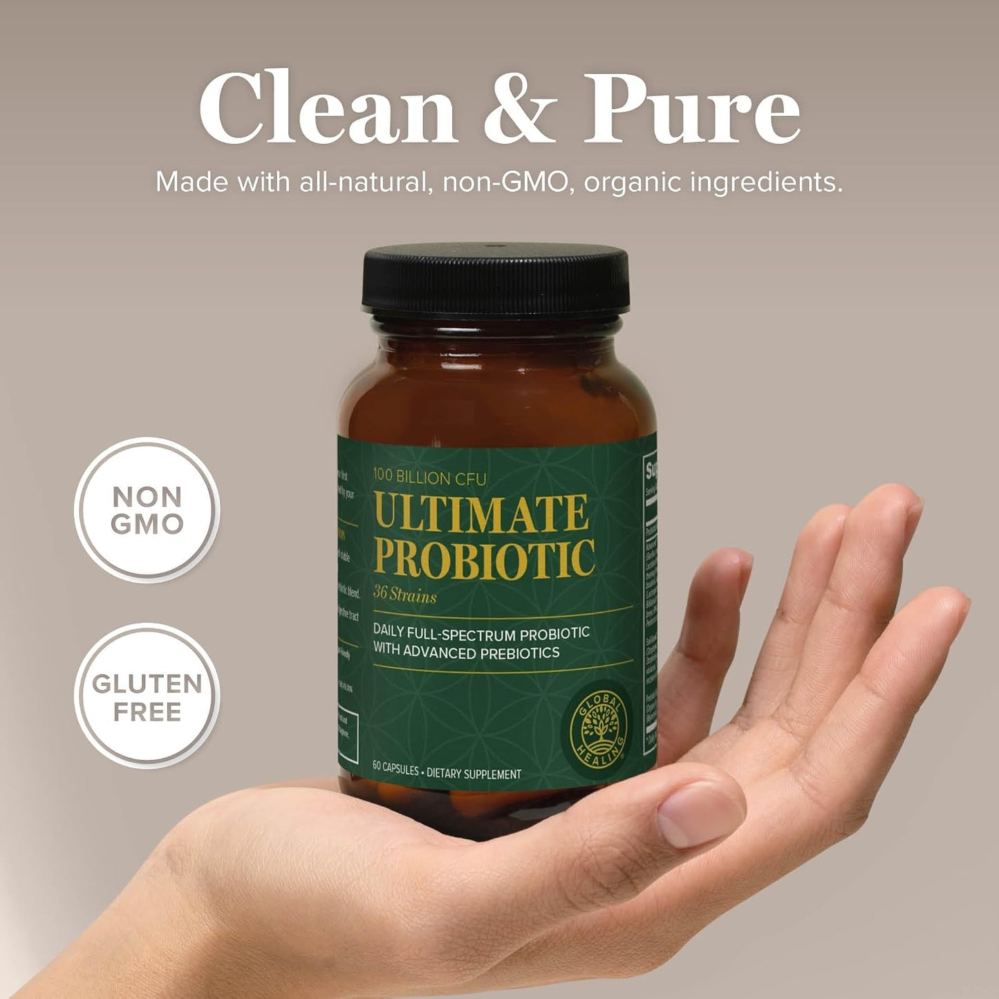 Global Healing Ultimate Probiotic Blend Supplement with Prebiotics and Probiotics for Digestive Health, Digestive Tract, & Immune System, Gut Health for Men & Women, 100 Billion CFU (60 Capsules)