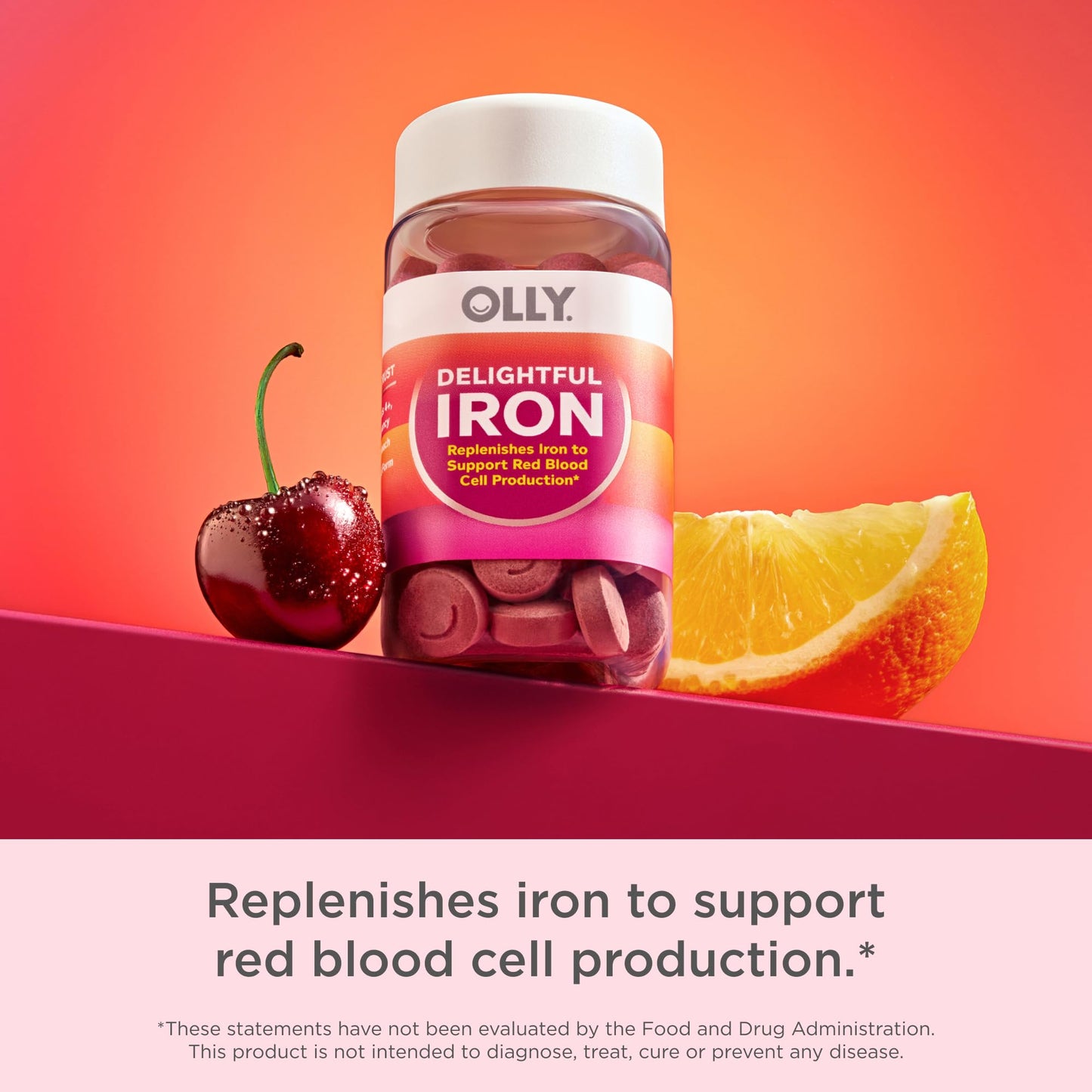 OLLY Delightful Iron Chewable Tablet, Iron Supplement from AB Fortis, Fruit Punch Flavored, 30 or 20 Day Supply - 60 Count OLLY