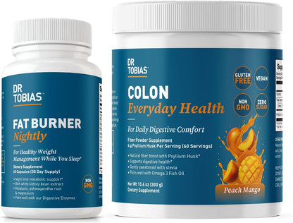 Dr. Tobias Fat Burner Nightly & Colon Everyday Health Peach Mango – Nighttime Metabolism Support & Daily Psyllium Fiber Drink for Digestive Health