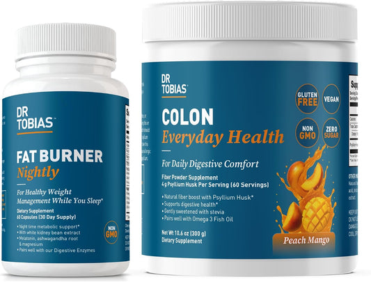 Dr. Tobias Fat Burner Nightly & Colon Everyday Health Peach Mango – Nighttime Metabolism Support & Daily Psyllium Fiber Drink for Digestive Health