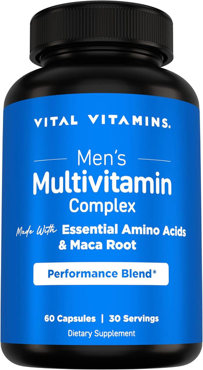 Vital Vitamins Men's Multivitamin Complex for Vitality & Performance | Complete Multivitamins with Essential Amino Blend, Maca Root, Saw Palmetto & Panax Ginseng, 60 Capsules Gsupps Australia