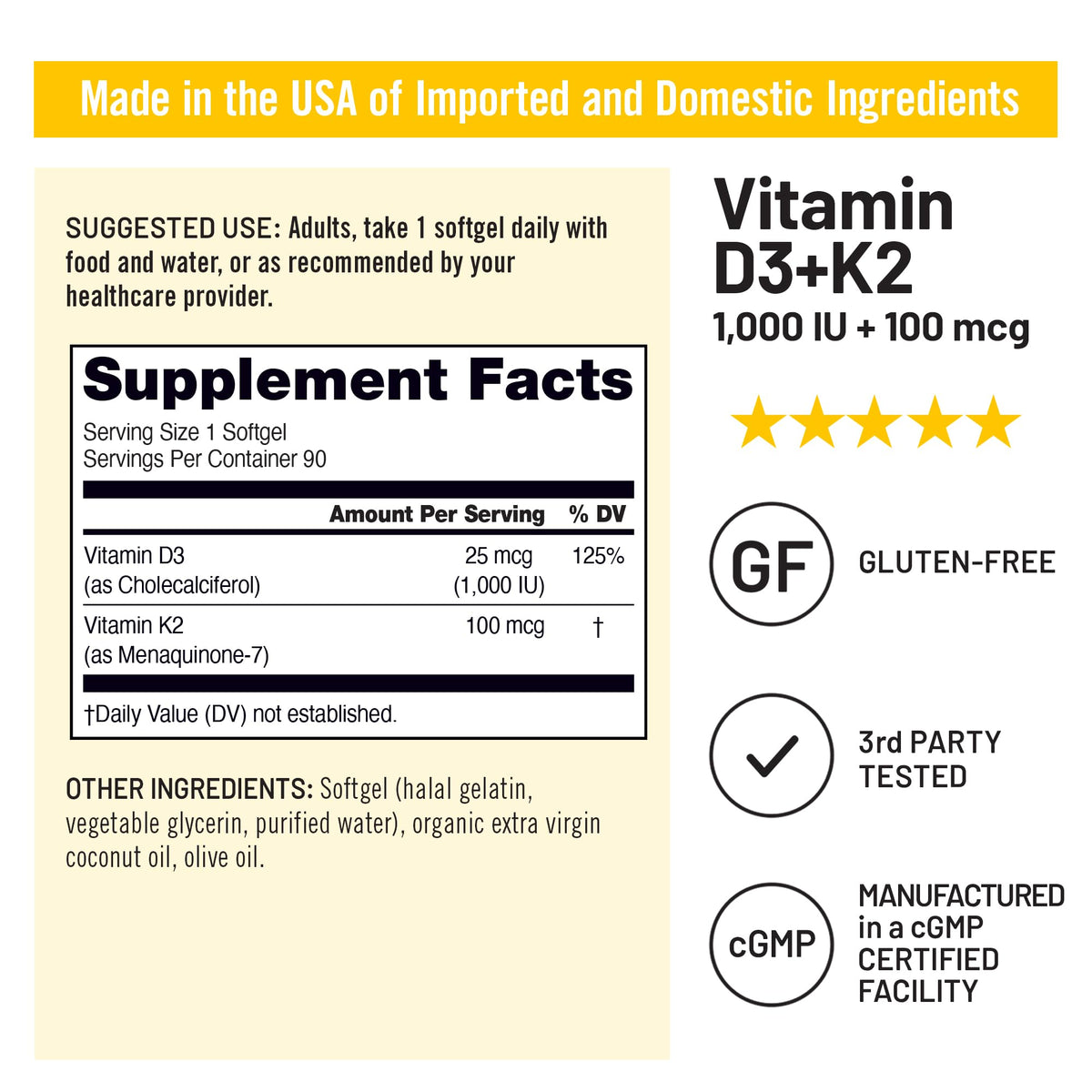 NatureWise Vitamin D3 1000IU + K2 (MK7) 100mcg with Organic Extra Virgin Coconut Oil - Supports Calcium Absorption, Bone & Immune Health - Non-GMO NatureWise