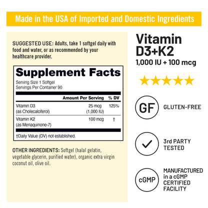 NatureWise Vitamin D3 1000IU + K2 (MK7) 100mcg with Organic Extra Virgin Coconut Oil - Supports Calcium Absorption, Bone & Immune Health - Non-GMO NatureWise