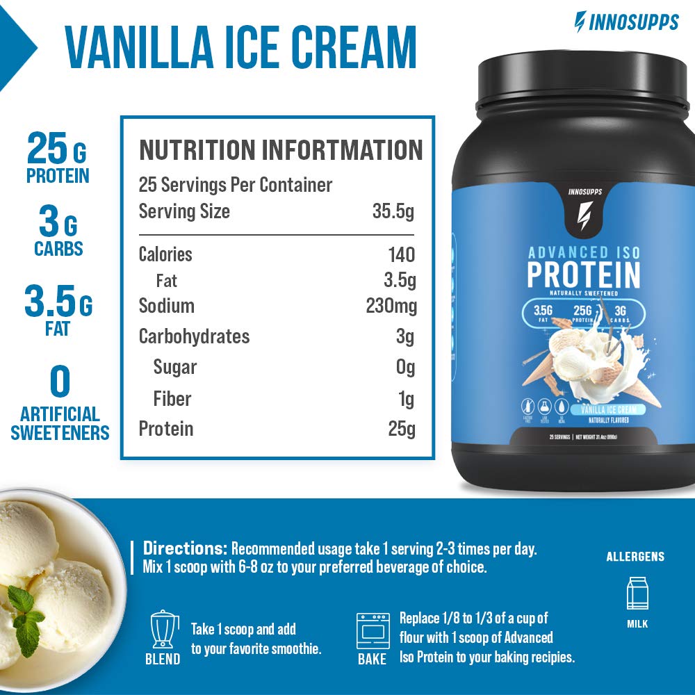 InnoSupps Advanced Iso Protein | 100% Whey Isolate Protein Powder | No Artificial Sweeteners| Low Fat, Low Carbs | 25g of Protein | Hormone Free, Gluten Free, Soy Free |(Caramel Coconut Cookie)