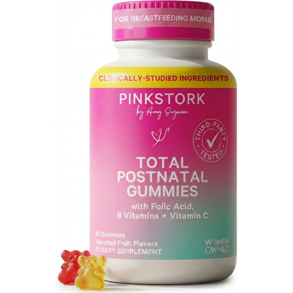 Pink Stork Total Postnatal Vitamin Gummies - Multivitamin for Postpartum Recovery and Lactation Support - Folic Acid, B6, and Vitamin C Pink Stork