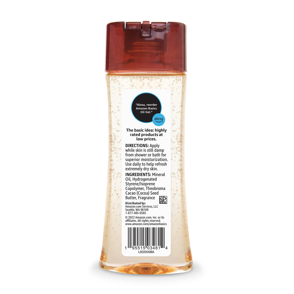 Amazon Basics Body Oil Gel with Cocoa Butter, Paraben Free, for Very Dry Skin, 6.8 Fl Oz, 1-Pack (Previously Solimo) Amazon Basics