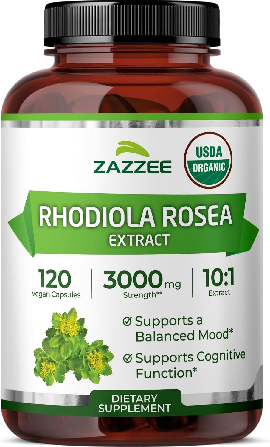 Zazzee USDA Organic Rhodiola 10:1 Extract, 120 Capsules, 4 Month Supply | Energy, Stress & Mental Focus Support, Rhodiola Rosea, Organic Herbal Supplement, All-Natural, Non-GMO, Made in the USA Gsupps Australia