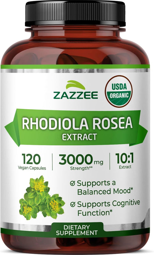 Zazzee USDA Organic Rhodiola 10:1 Extract, 120 Capsules, 4 Month Supply | Energy, Stress & Mental Focus Support, Rhodiola Rosea, Organic Herbal Supplement, All-Natural, Non-GMO, Made in the USA Gsupps Australia