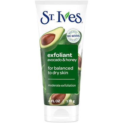 St. Ives Avocado & Honey Face Scrub, Facial Exfoliant for Balanced to Dry Skin, Moderate Exfoliation, 6 oz St. Ives