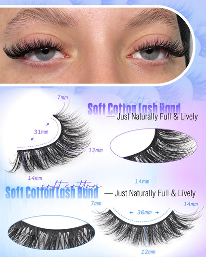 Newcally Lashes False Eyelashes Cat Eyes Wispy Natural Faux Mink Lashes 14 Pairs Pack Light Volume Short Fake Eye Lashes Multipack Newcally