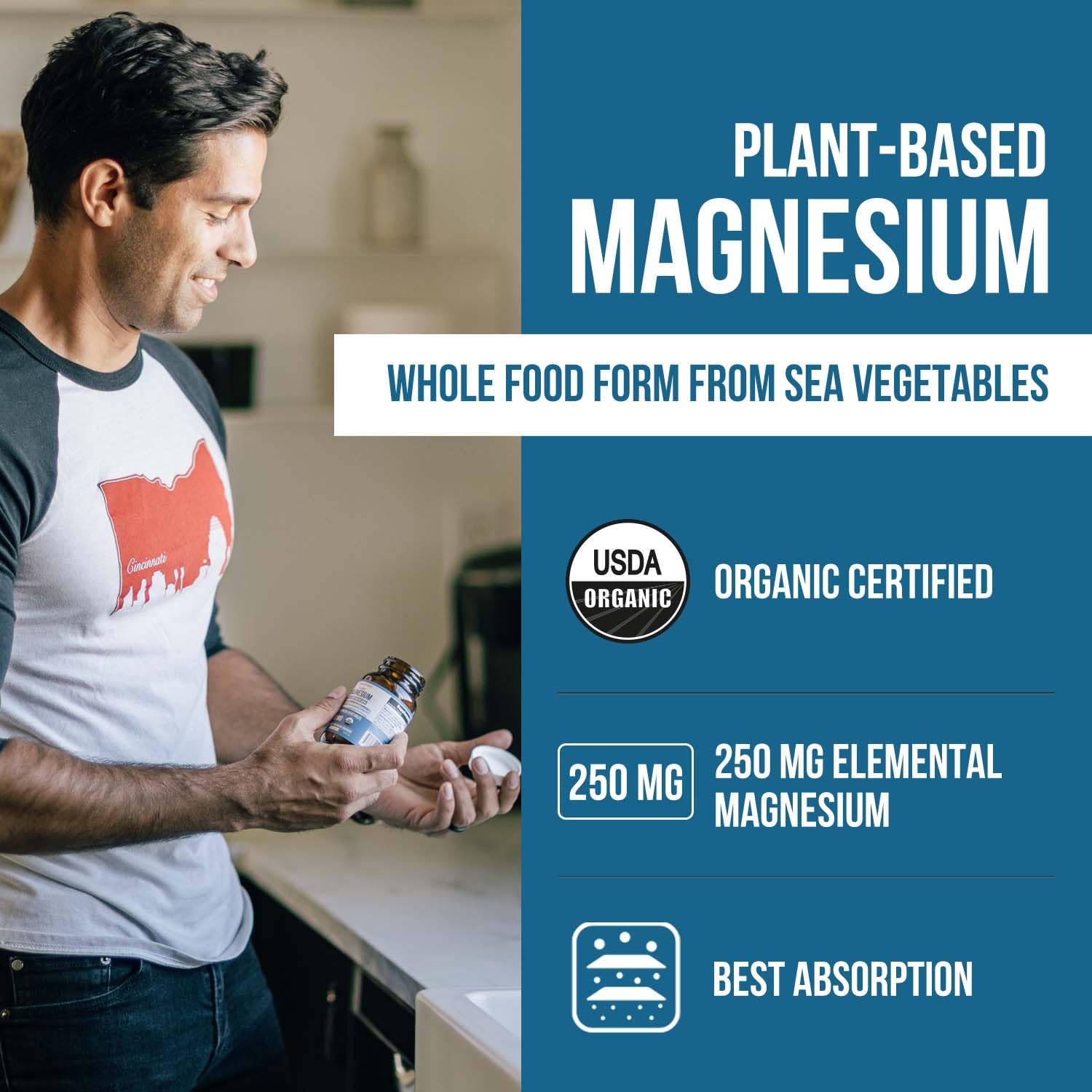 Organic Whole Food Magnesium Supplement - Plant-Based, Organic Sea Vegetable Complex - 250 mg Per Serving | Water Extracted | Gentle on Stomach | Supports Energy, Sleep, Muscle, Heart - 60 Capsules Triquetra Health buy australia supplements