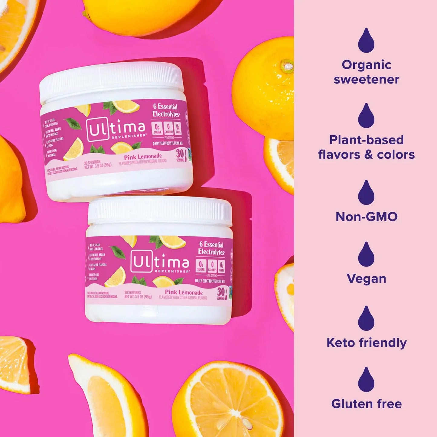 Ultima Replenisher Daily Electrolyte Powder Drink Mix – Pink Lemonade, 30 Servings Canister – Zero Sugar Hydration Powder with 6 Electrolytes & Minerals Ultima Replenisher