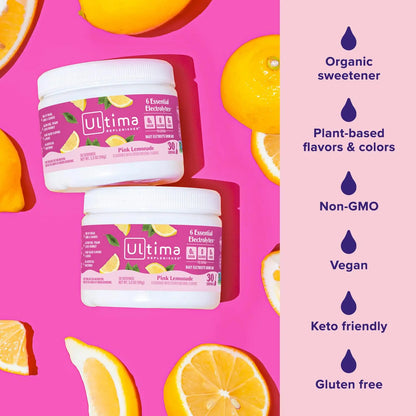 Ultima Replenisher Daily Electrolyte Powder Drink Mix – Pink Lemonade, 30 Servings Canister – Zero Sugar Hydration Powder with 6 Electrolytes & Minerals Ultima Replenisher
