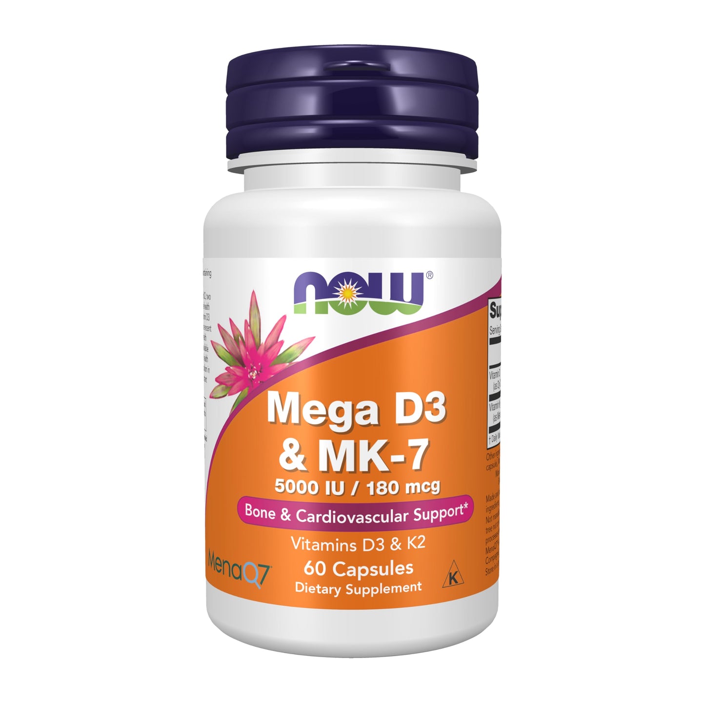 NOW Supplements, Mega D-3 & MK-7, 5000 IU / 180 mcg, Bone & Cardiovascular Support*, Vitamins K-3 & K-2, 120 Capsules Gsupps Australia